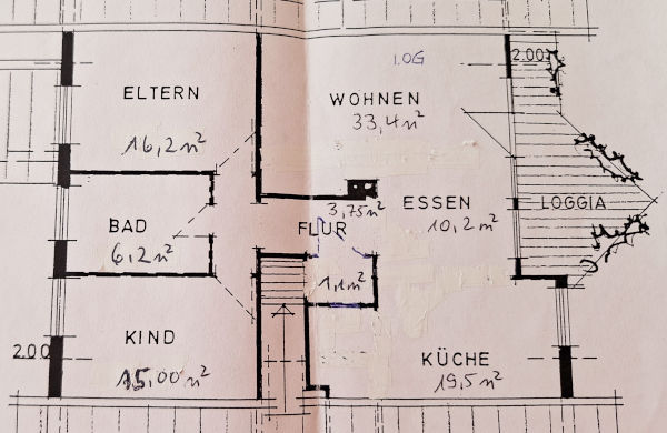 Grundriss der Ferienwohnung mit Raumaufteilung und Quadratmeterangaben